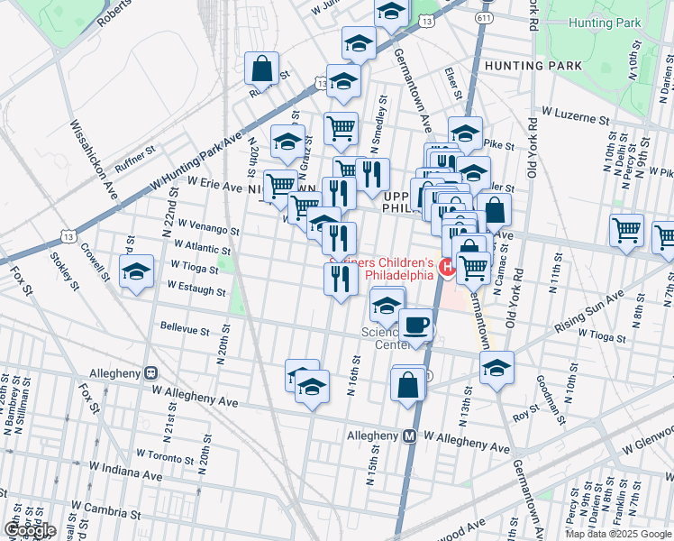 map of restaurants, bars, coffee shops, grocery stores, and more near 3519 North 17th Street in Philadelphia