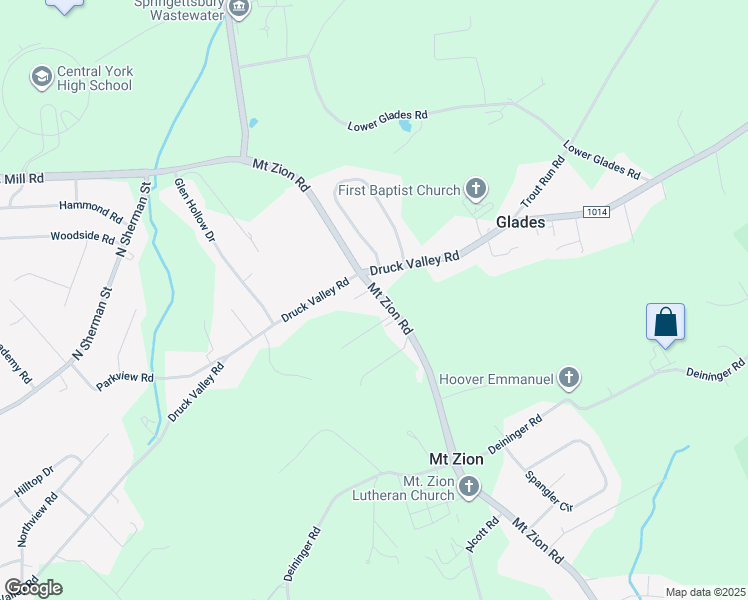 map of restaurants, bars, coffee shops, grocery stores, and more near 2606 Mount Zion Road in York