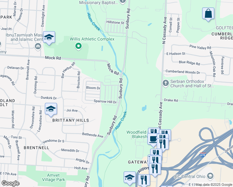 map of restaurants, bars, coffee shops, grocery stores, and more near 1839 Meadowlawn Drive in Columbus