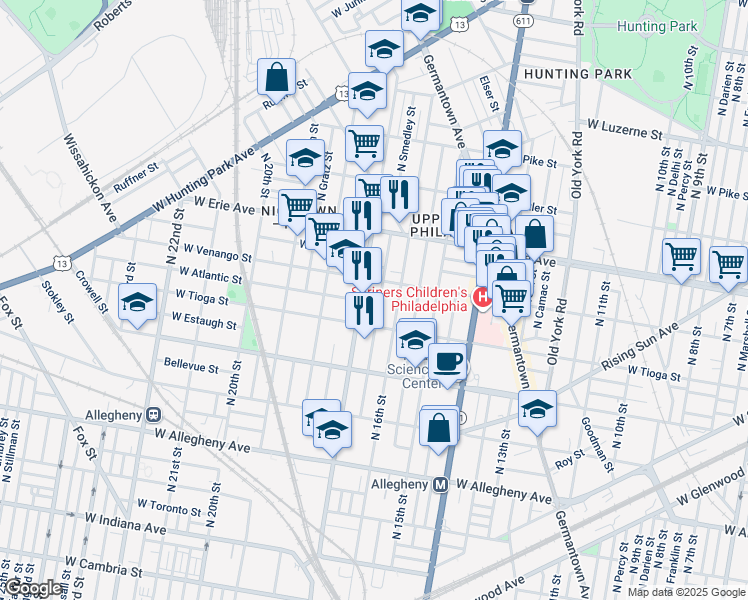 map of restaurants, bars, coffee shops, grocery stores, and more near 3534 North Smedley Street in Philadelphia