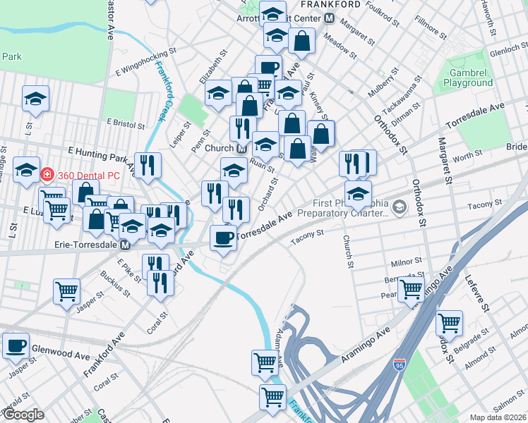 map of restaurants, bars, coffee shops, grocery stores, and more near 4171 Paul Street in Philadelphia