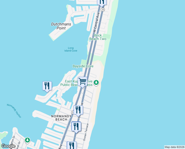 map of restaurants, bars, coffee shops, grocery stores, and more near in Brick Township