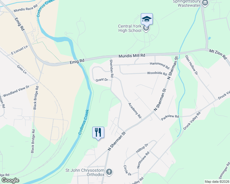 map of restaurants, bars, coffee shops, grocery stores, and more near 2731 Sheridan Road in York