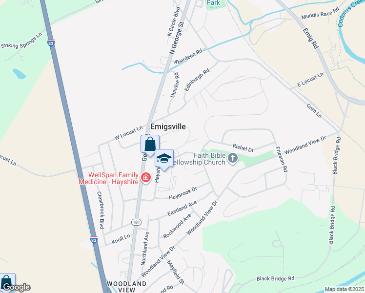 map of restaurants, bars, coffee shops, grocery stores, and more near 409 Cedar Village Drive in York