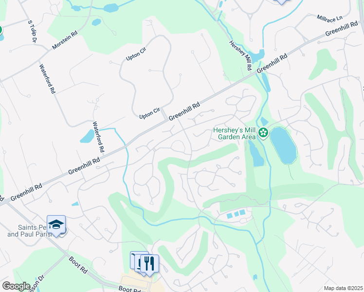 map of restaurants, bars, coffee shops, grocery stores, and more near 1072 Kennett Way in West Chester