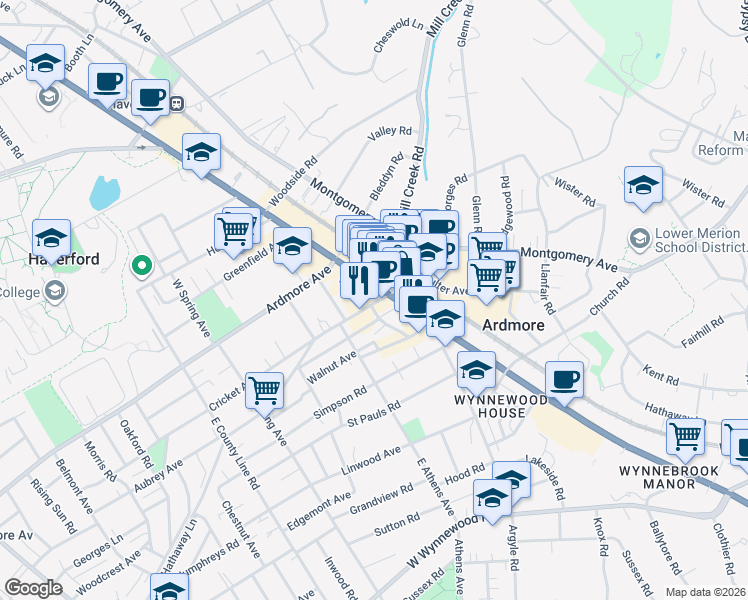 map of restaurants, bars, coffee shops, grocery stores, and more near in Ardmore
