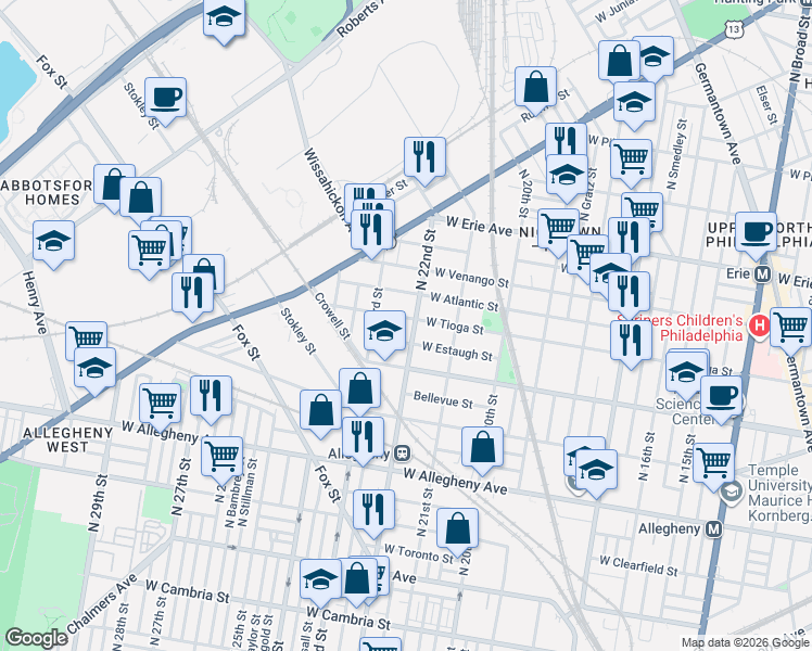 map of restaurants, bars, coffee shops, grocery stores, and more near in Philadelphia