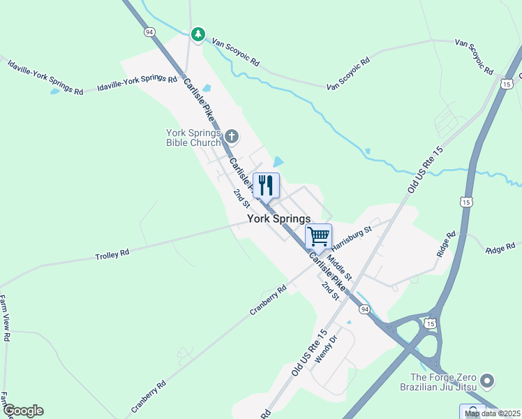 map of restaurants, bars, coffee shops, grocery stores, and more near in York Springs