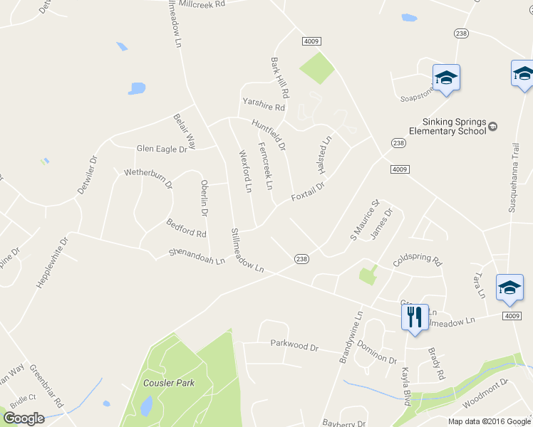map of restaurants, bars, coffee shops, grocery stores, and more near 765 Foxtail Drive in York