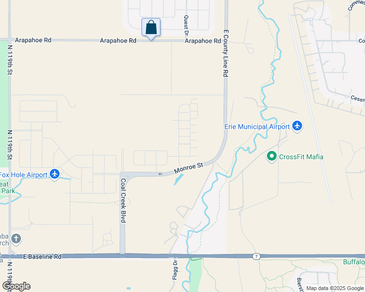 map of restaurants, bars, coffee shops, grocery stores, and more near E County Line Rd in Lafayette