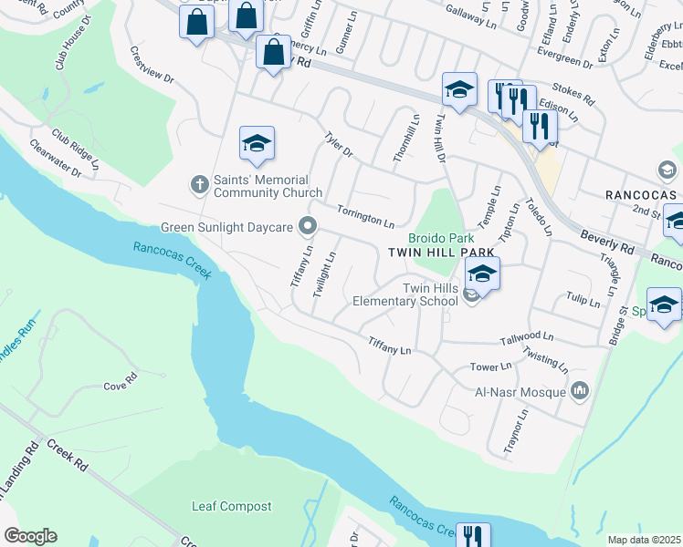 map of restaurants, bars, coffee shops, grocery stores, and more near 25 Thornleigh Place in Willingboro