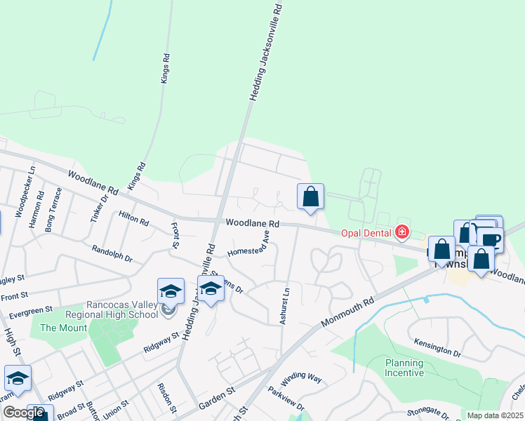 map of restaurants, bars, coffee shops, grocery stores, and more near 4 Amy Court in Mount Holly