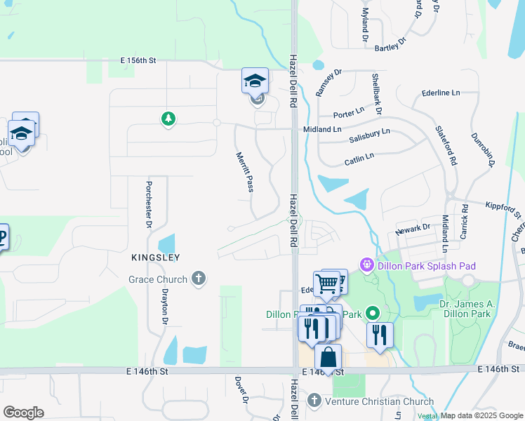 map of restaurants, bars, coffee shops, grocery stores, and more near 15128 Merritt Pass in Noblesville