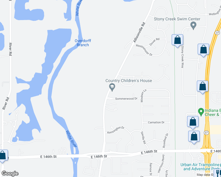 map of restaurants, bars, coffee shops, grocery stores, and more near 14998 Allisonville Road in Noblesville