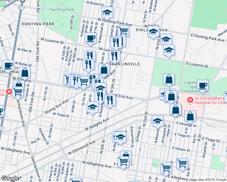 map of restaurants, bars, coffee shops, grocery stores, and more near 3709 North 5th Street in Philadelphia