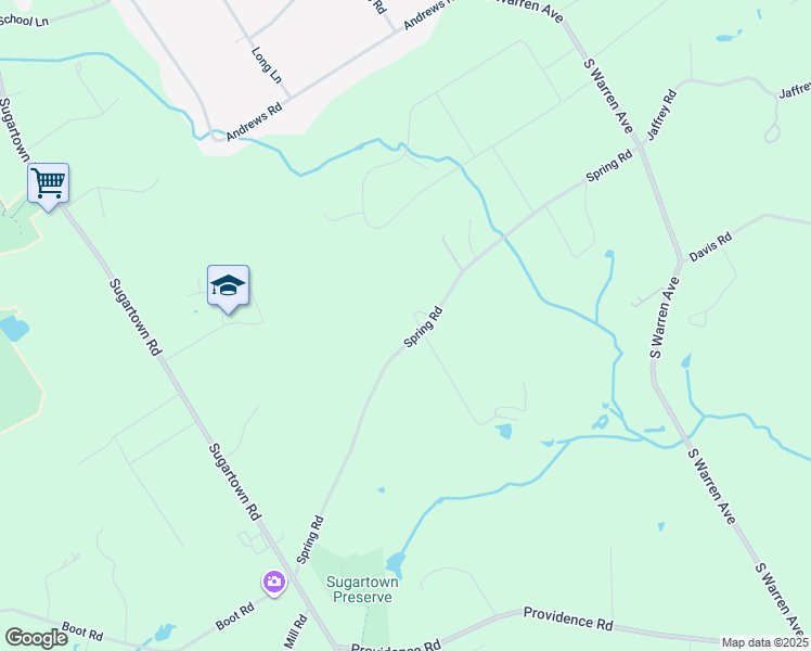 map of restaurants, bars, coffee shops, grocery stores, and more near 232 Spring Road in Malvern