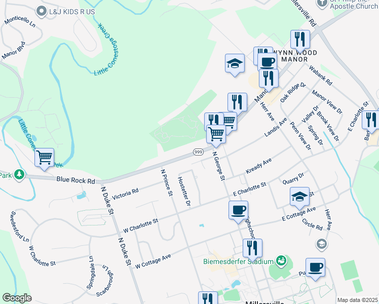 map of restaurants, bars, coffee shops, grocery stores, and more near 41 Blue Rock Road in Millersville