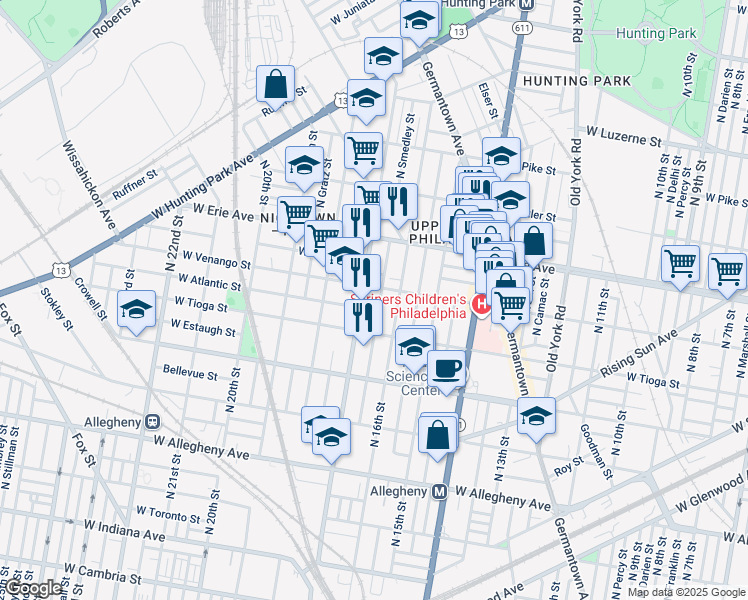 map of restaurants, bars, coffee shops, grocery stores, and more near 3546 North Smedley Street in Philadelphia
