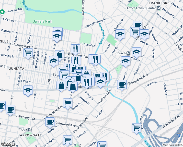 map of restaurants, bars, coffee shops, grocery stores, and more near 1617 Worrell Street in Philadelphia