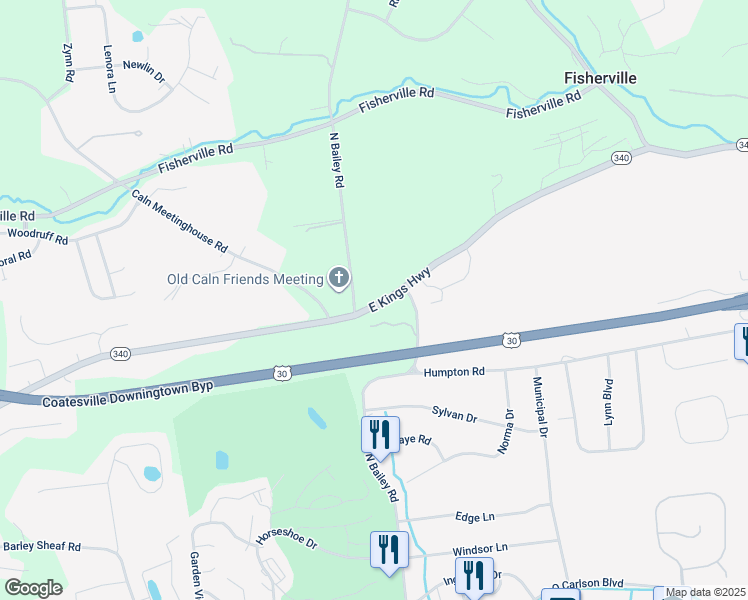 map of restaurants, bars, coffee shops, grocery stores, and more near 3105 East Kings Highway in Coatesville