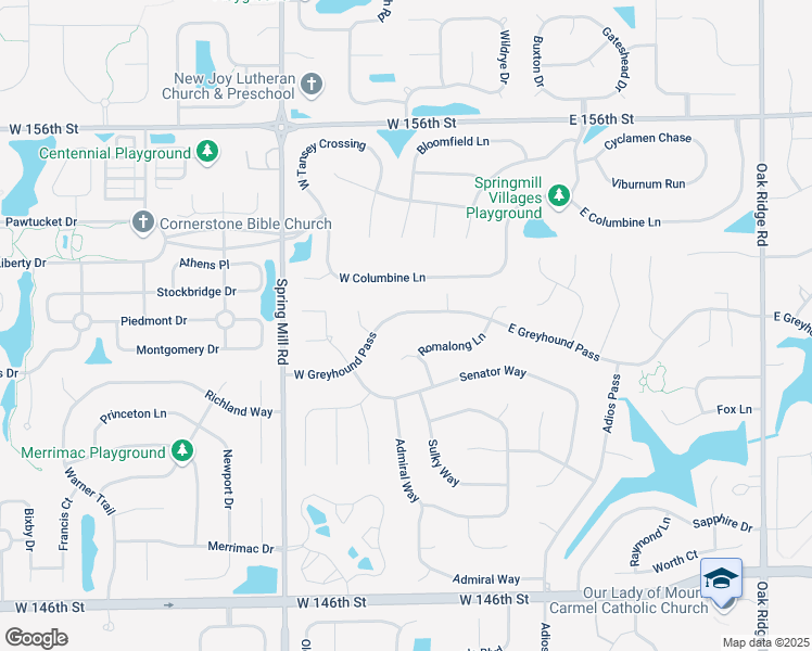 map of restaurants, bars, coffee shops, grocery stores, and more near 121 West Greyhound Pass in Carmel