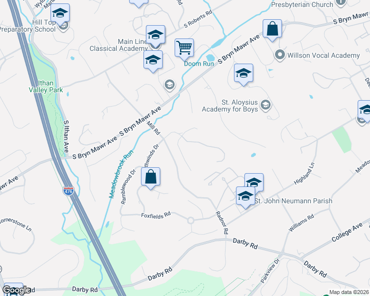 map of restaurants, bars, coffee shops, grocery stores, and more near 300 West Laurier Place in Bryn Mawr