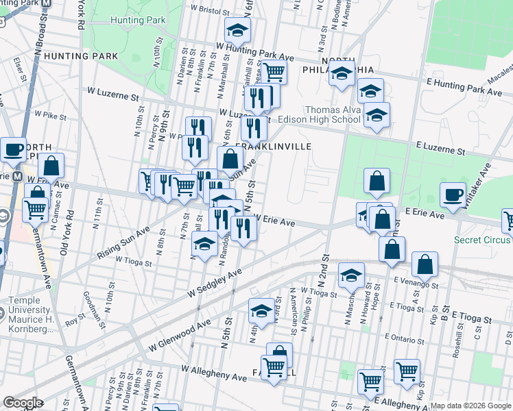 map of restaurants, bars, coffee shops, grocery stores, and more near in Philadelphia