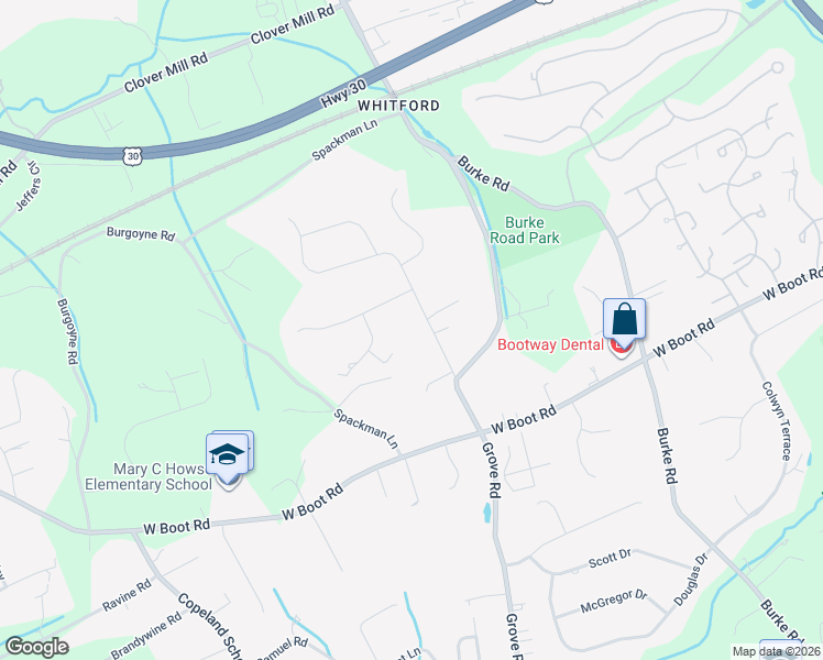 map of restaurants, bars, coffee shops, grocery stores, and more near 1440 Grove Avenue in West Chester