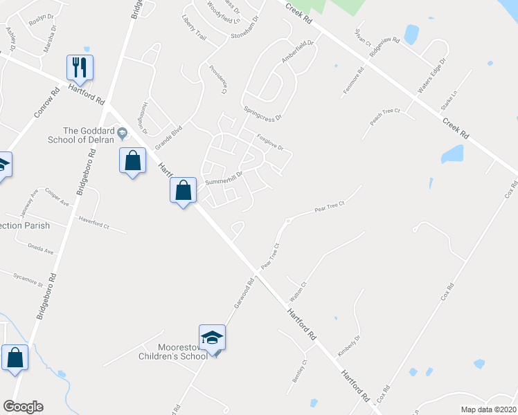 map of restaurants, bars, coffee shops, grocery stores, and more near 46 Weatherly Road in Delran