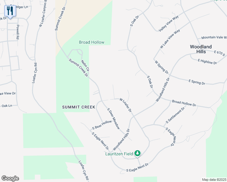 map of restaurants, bars, coffee shops, grocery stores, and more near 925 South North View Circle in Woodland Hills