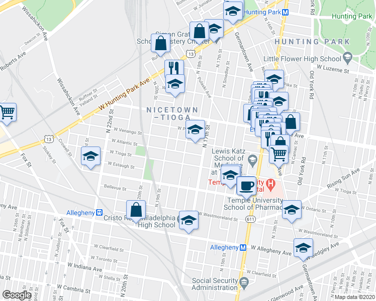 map of restaurants, bars, coffee shops, grocery stores, and more near 3509 North 18th Street in Philadelphia