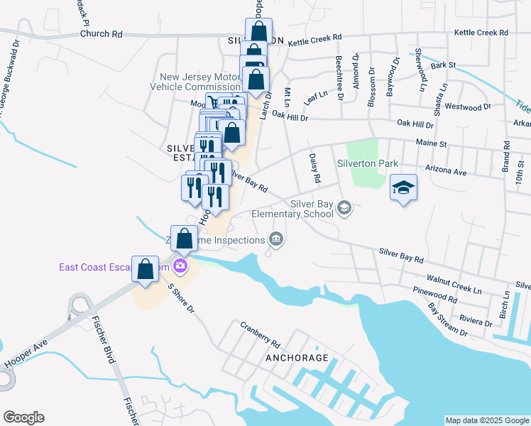 map of restaurants, bars, coffee shops, grocery stores, and more near 808 Bounty Court in Toms River
