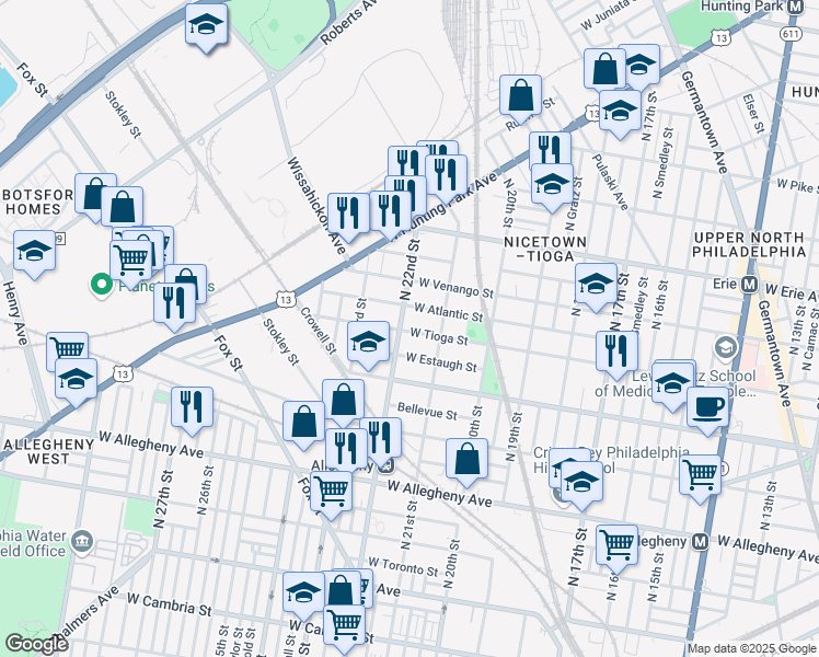 map of restaurants, bars, coffee shops, grocery stores, and more near in Philadelphia
