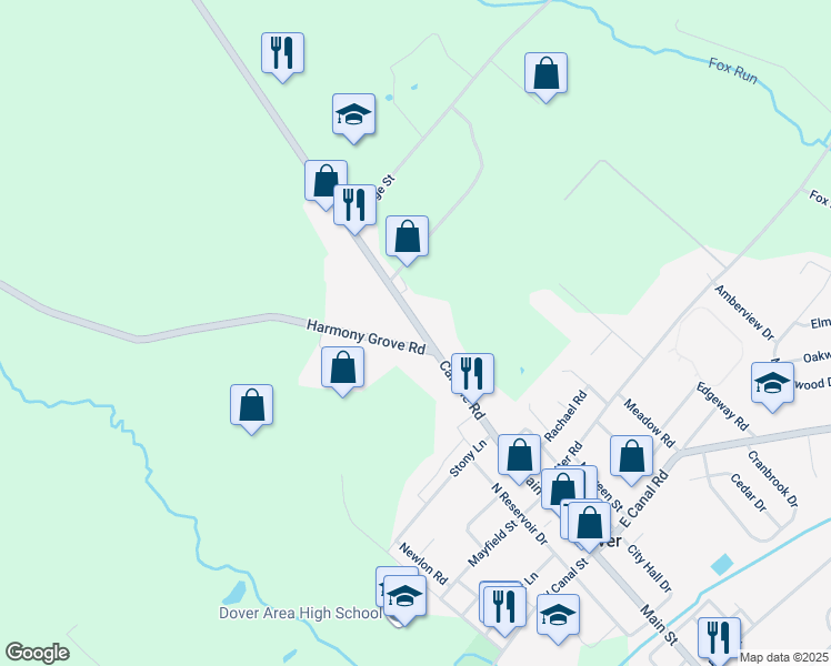 map of restaurants, bars, coffee shops, grocery stores, and more near 4810 Carlisle Road in Dover