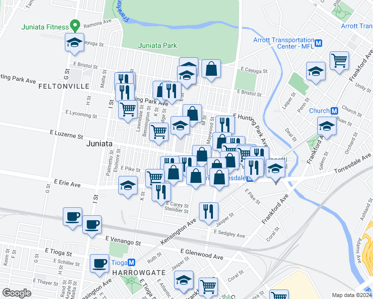 map of restaurants, bars, coffee shops, grocery stores, and more near 4013 Dungan Street in Philadelphia