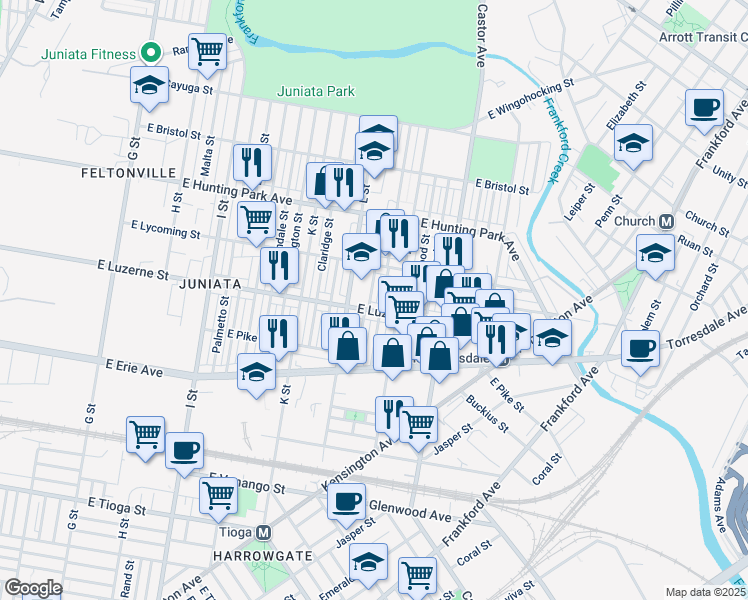 map of restaurants, bars, coffee shops, grocery stores, and more near 4013 Dungan Street in Philadelphia