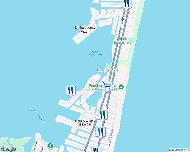 map of restaurants, bars, coffee shops, grocery stores, and more near 463 Normandy Dr in Mantoloking