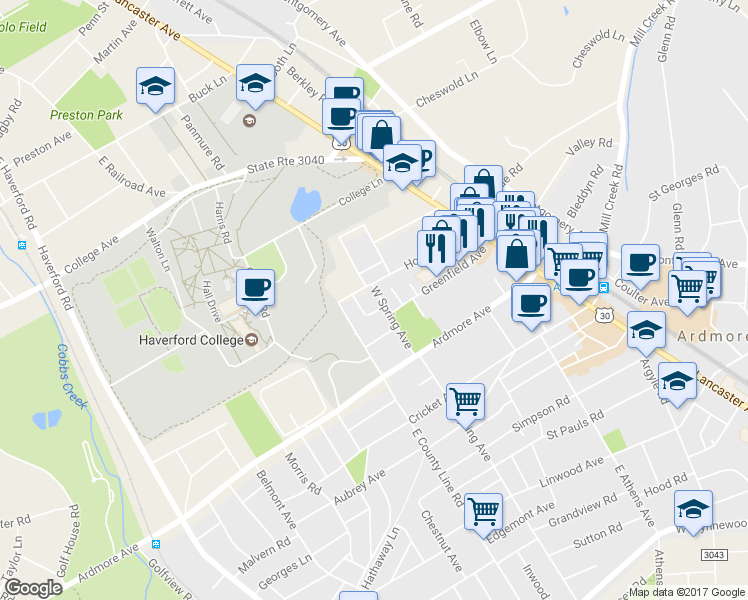 map of restaurants, bars, coffee shops, grocery stores, and more near 236 W Spring Ave in Ardmore