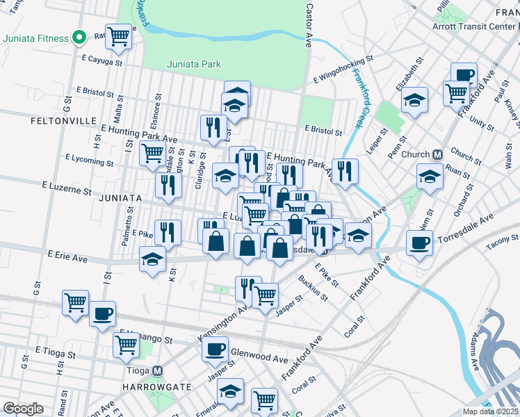 map of restaurants, bars, coffee shops, grocery stores, and more near 4024 Maywood Street in Philadelphia