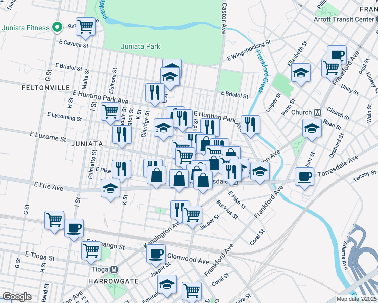 map of restaurants, bars, coffee shops, grocery stores, and more near 4024 Maywood Street in Philadelphia
