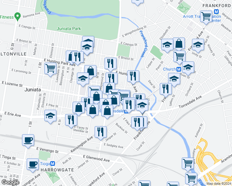 map of restaurants, bars, coffee shops, grocery stores, and more near 4039 Neilson Street in Philadelphia