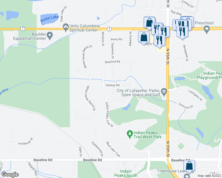 map of restaurants, bars, coffee shops, grocery stores, and more near 1231 Tipperary Street in Boulder