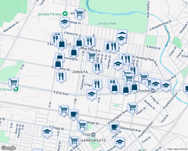 map of restaurants, bars, coffee shops, grocery stores, and more near 3954 Lawndale Street in Philadelphia