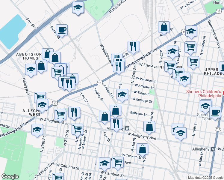 map of restaurants, bars, coffee shops, grocery stores, and more near 2328 West Tioga Street in Philadelphia