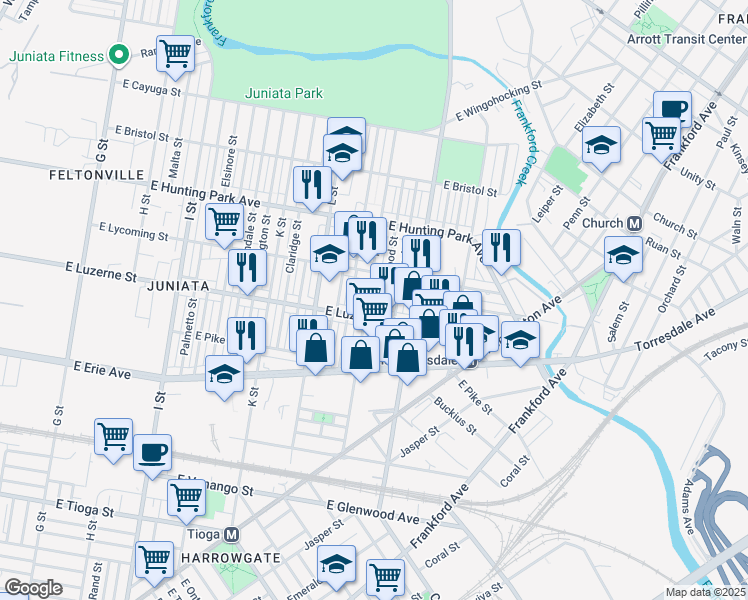 map of restaurants, bars, coffee shops, grocery stores, and more near 4025 M Street in Philadelphia