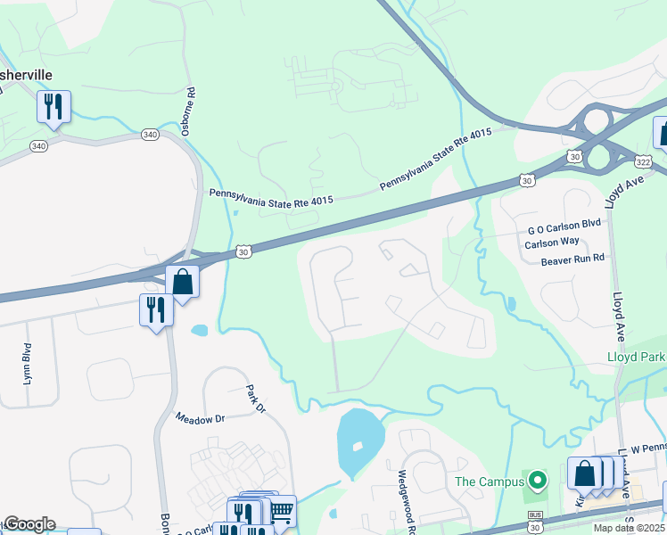 map of restaurants, bars, coffee shops, grocery stores, and more near 293 Hidden Creek Drive in Downingtown