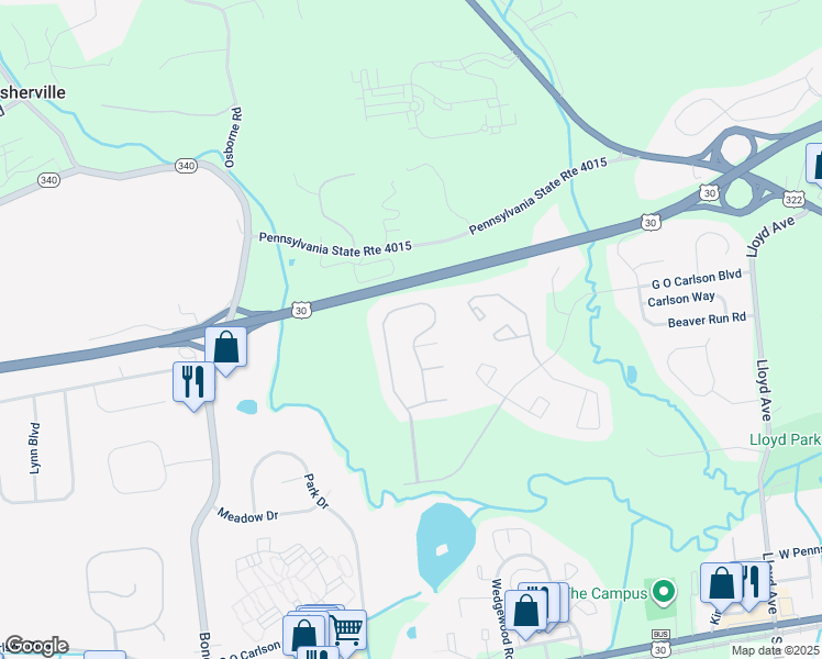 map of restaurants, bars, coffee shops, grocery stores, and more near 293 Hidden Creek Drive in Downingtown