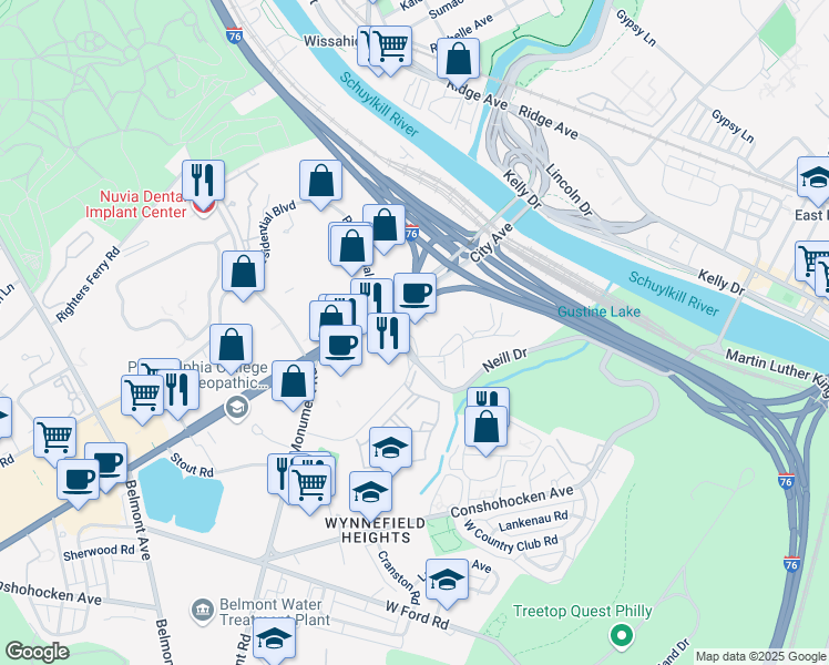 map of restaurants, bars, coffee shops, grocery stores, and more near in Philadelphia