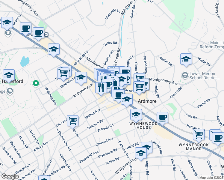 map of restaurants, bars, coffee shops, grocery stores, and more near in Ardmore