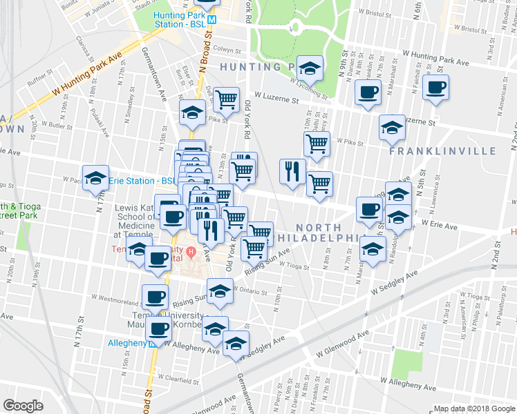 map of restaurants, bars, coffee shops, grocery stores, and more near 3643 North Marvine Street in Philadelphia